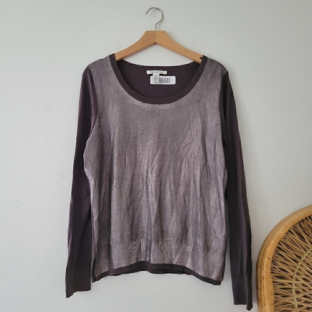 Kenneth Cole New York Gray/Silver Sweater Top L Metallic